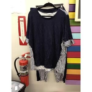 Sport savvy mixed stripe pajama or lounge set X-Large navy elbow sleeve pants